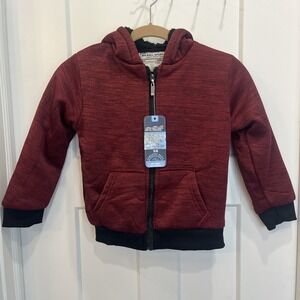 Big Ball Sports Boys Jacket Sherpa Lined Space Dye Red Hooded Coat Size 5/6‎